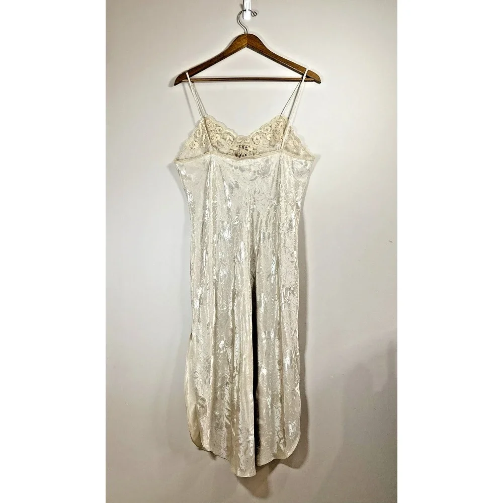 California Dynasty expressions Lingerie Chemise Slip Gown LARGE‎ Nude Floral